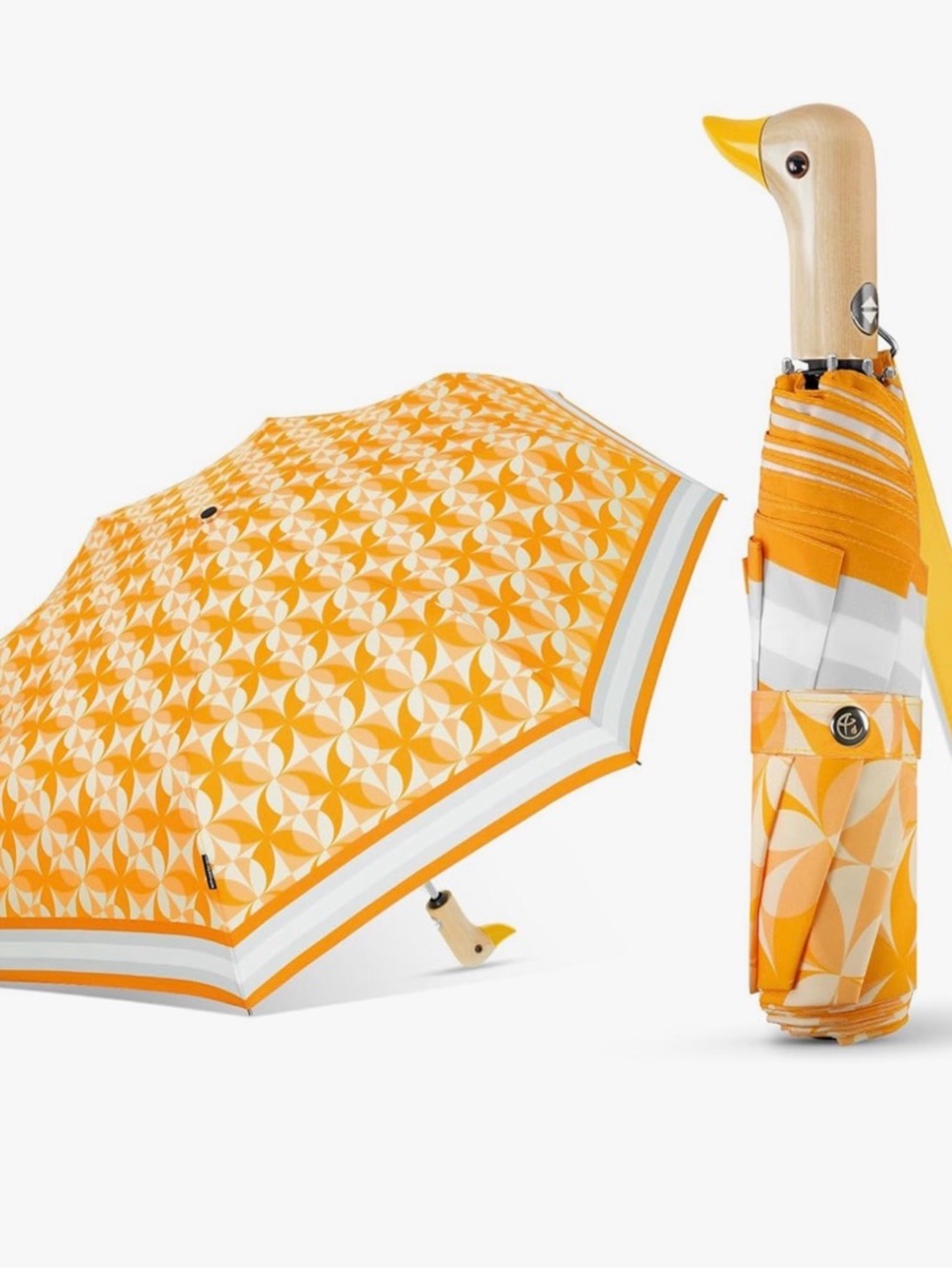 NEW Yellow Patterned Duck Handle Compact Umbrella